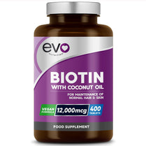 Biotin Hair Growth Supplement 12,000mcg with Coconut Oil | 400 High Strength Biotin Tablets for Hair - 13 Month Supply | Vitamin B7 | Supports Normal Skin & Hair Growth