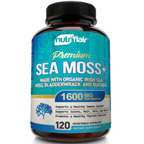 NutriFlair Organic Irish Sea Moss 1600mg, 120 Capsules Plus Bladderwrack & Burdock - Prebiotic Super Food - Immune System & Digestive Health - Thyroid, Healthy Skin, Keto Detox, Gut, Joint Support