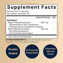 NatureBell Turkesterone Australia Supplement 500mg | 180 Capsules - Plus Beta Ecdysterone 500mg - Ajuga Turkestanic Extract with Hydroxypropyl-Beta-Cyclodexrin, Highly Bioavailable, Plant Based
