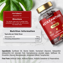 Astaxanthin Supplement 18mg | 180 Easy to Swallow Softgels | Naturally Sourced from Algae | No Artificial Preservatives | by Horbaach