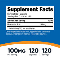 Nutricost Hyaluronic Acid Capsules 100mg,120 Vegetarian Capsules - Gluten Free, Non-GMO