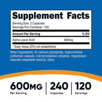 Nutricost Alpha Lipoic Acid 600 mg Per Serving , 240 Capsules