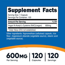 Nutricost N-Acetyl L-Cysteine (NAC) 600mg, 120 Vegetarian Capsules - Non-GMO, Gluten Free, Vegetarian Caps