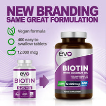 Biotin Hair Growth Supplement 12,000mcg with Coconut Oil | 400 High Strength Biotin Tablets for Hair - 13 Month Supply | Vitamin B7 | Supports Normal Skin & Hair Growth