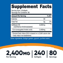 Nutricost CLA (Conjugated Linoleic Acid) 2,400mg, 240 Softgels - Gluten Free, Non-GMO, 800mg Per Softgel