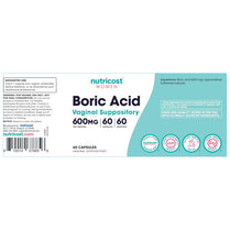 Nutricost Boric Acid Vaginal Suppositories 600Mg 60 Capsules
