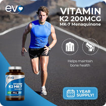 EVO NUTRITION Vitamin K2 MK-7 200mcg | 365 Vegetarian and Vegan Tablets (not Capsules) | 1-A-Day | Supports Maintenance of Normal Bones | One Years Supply of High Strength Vitamin K2 Menaquinone MK7