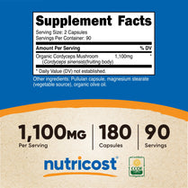 Nutricost Made with Organic Cordyceps Mushroom 1100mg 180 Capsules